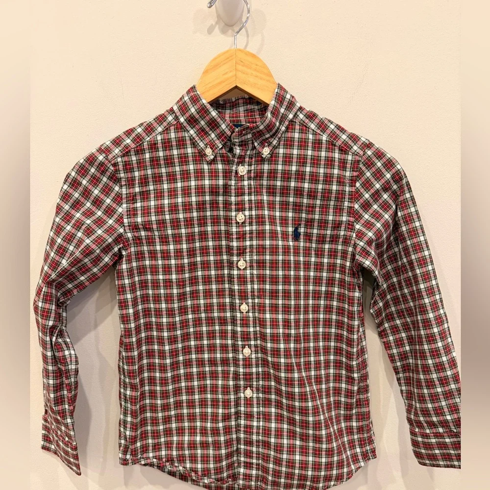 Polo Ralph Lauren Boys Plaid Button Down Shirt Size 8‎ Natural Stretch